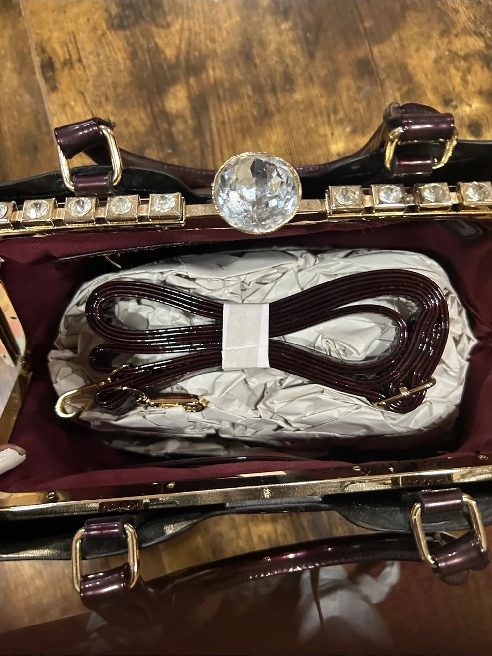 Classic Structured Patent Leather Tote - Deep Plum